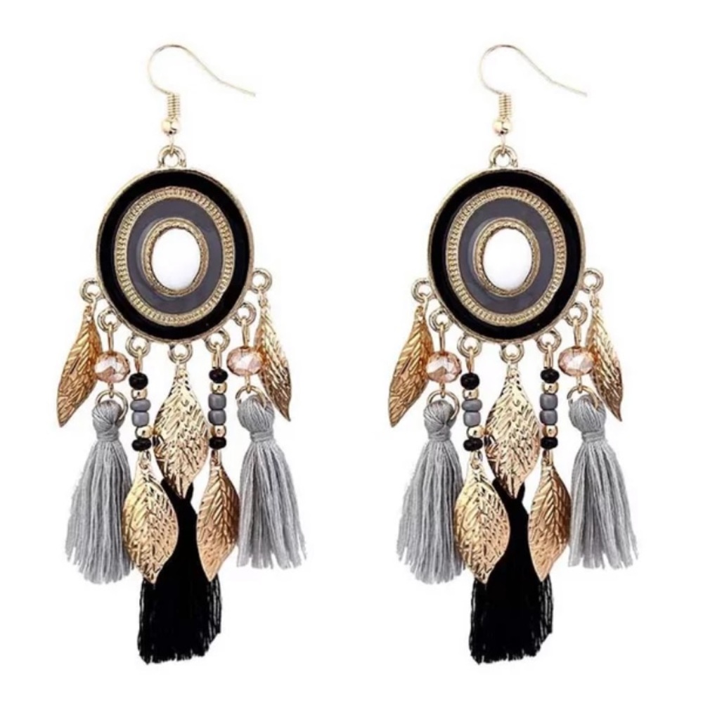 Bohemian Leaf Tassel Earrings